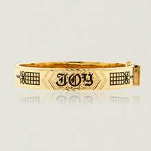 Load image into Gallery viewer, Hawaiian Heirloom 12mm Flat Bracelet w/ clasp, &#39;Joy&#39;, Old English design and Kahili symbols in black enamel - Philip Rickard
