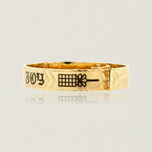 Load image into Gallery viewer, Hawaiian Heirloom 12mm Flat Bracelet w/ clasp, &#39;Joy&#39;, Old English design and Kahili symbols in black enamel - Philip Rickard

