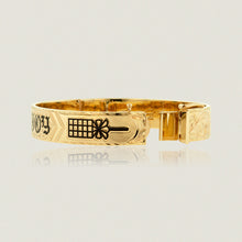 Load image into Gallery viewer, Hawaiian Heirloom 12mm Flat Bracelet w/ clasp, &#39;Joy&#39;, Old English design and Kahili symbols in black enamel - Philip Rickard
