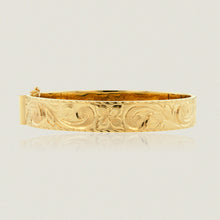Load image into Gallery viewer, Hawaiian Heirloom 12mm Flat Bracelet w/ clasp, &#39;Joy&#39;, Old English design and Kahili symbols in black enamel - Philip Rickard
