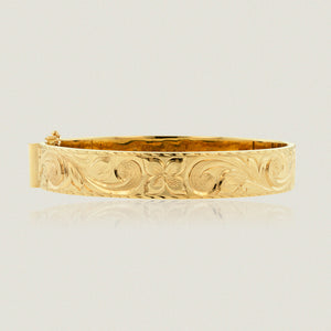 Hawaiian Heirloom 12mm Flat Bracelet w/ clasp, 'Joy', Old English design and Kahili symbols in black enamel - Philip Rickard