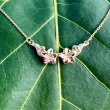 Load image into Gallery viewer, Two Plumeria with Leaf Hawaiian Necklace
