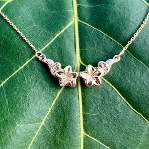 Two Plumeria w/ Leaf Necklace