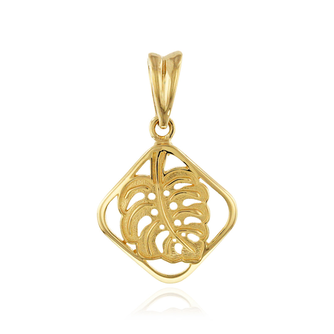 Quilt Monstera Leaf Pendant in 14K Gold [medium or large] Large 14K Yellow Gold
