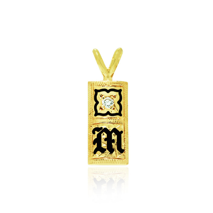 Initial 8mm Pendant W/ Enamel Flower & Diamond - Philip Rickard