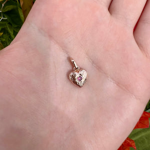 Small Heart Pendant w/ Pink Tourmaline in Pink Gold