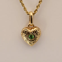 Load image into Gallery viewer, Small Heart w/Hibiscus Flower and Scrolls with Peridot

