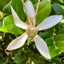 Load image into Gallery viewer, Small Heart w/Hibiscus Flower and Scrolls with Peridot
