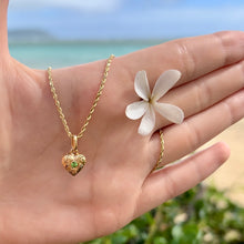 Load image into Gallery viewer, Small Heart w/Hibiscus Flower and Scrolls with Peridot
