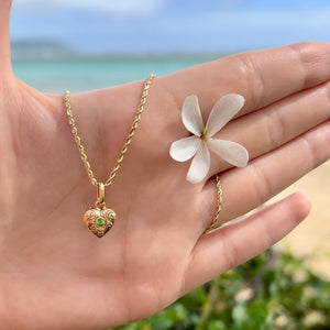Small Heart w/Hibiscus Flower and Scrolls with Peridot