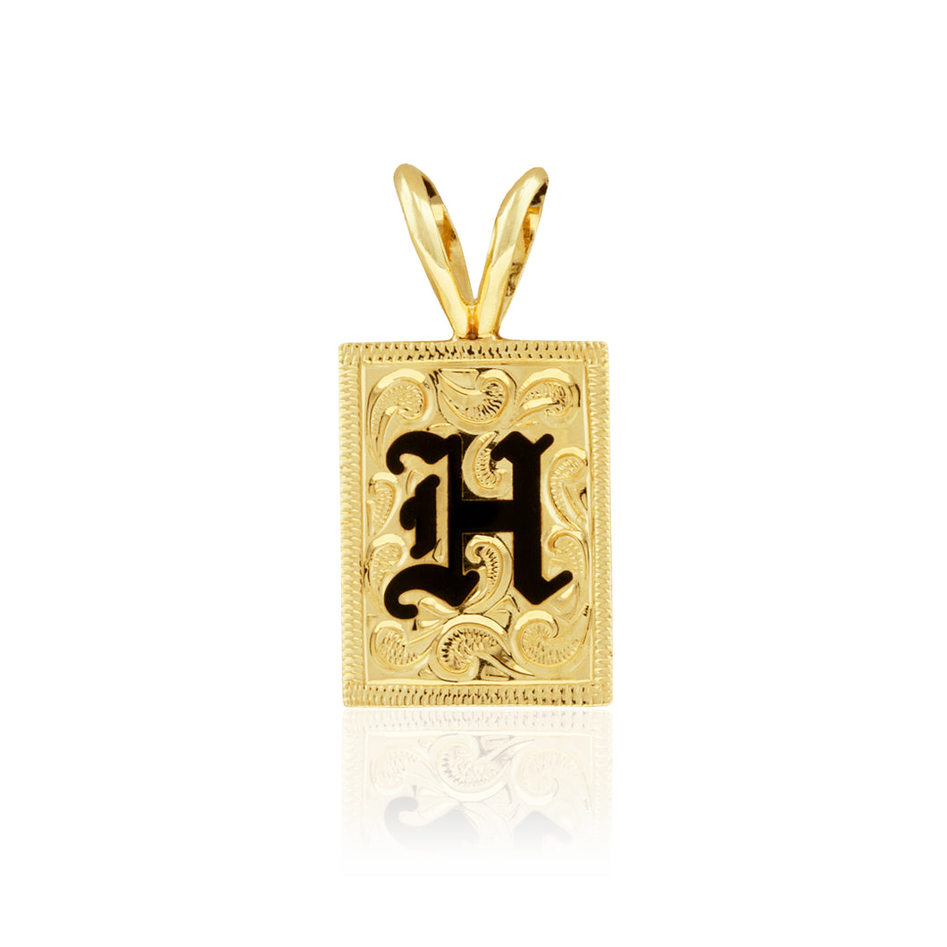 Hawaiian Jewelry Initial Pendant with engraving and black enamel