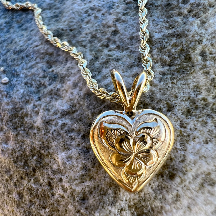 Small Puff Heart Pendant with Plumeria Flower