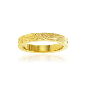 Old English & Hibiscus 3mm Flat Ring - Philip Rickard