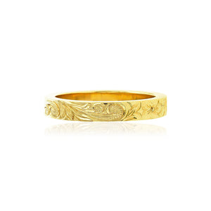 Old English & Hibiscus 3mm Flat Ring - Philip Rickard