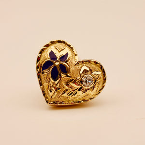 Large Hawaiian Heart Slider w/ Enamel Flower and Diamond