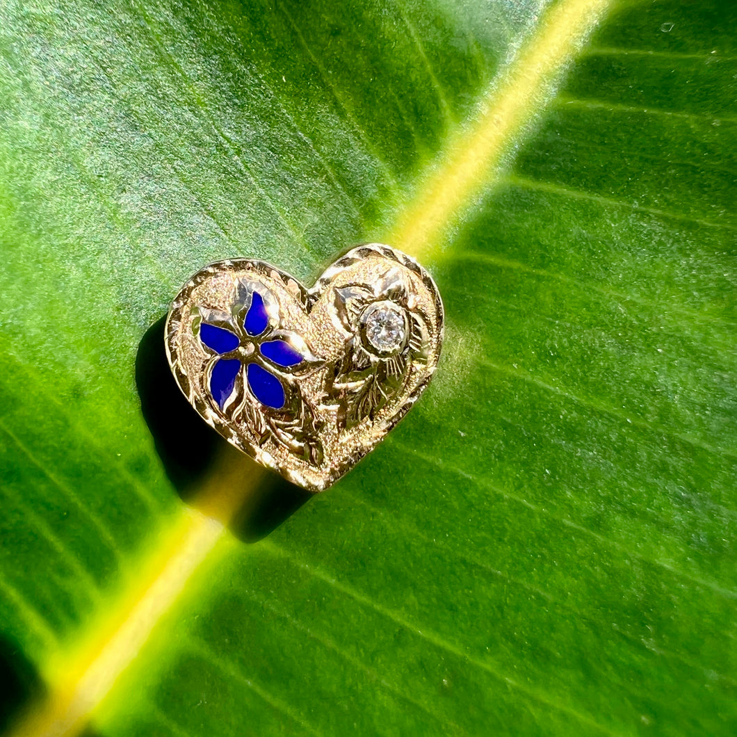 Large Hawaiian Heart Slider w/ Enamel Flower and Diamond