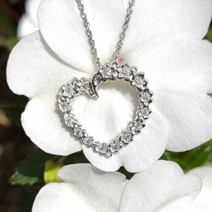 Large Slanted Hawaiian Heart Pendant w/ Diamonds
