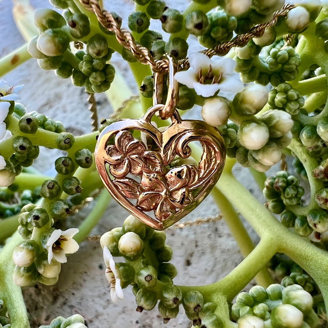 Filigree Plumeria and Old English Heart Pendant