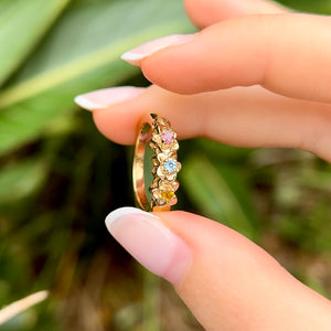 Three Small Plumeria Hawaiian Flower Ring w/ Colored Stones