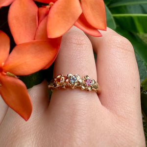 Yellow, Blue and Red stone Hawaiian flower ring