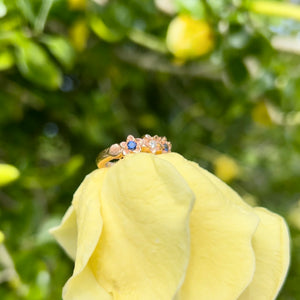 Three Small Plumeria Hawaiian Flower Ring w/ Sapphires and Diamond
