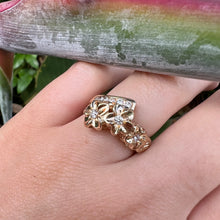 Load image into Gallery viewer, Three Plumeria Hawaiian Flower Ring w/ Diamonds
