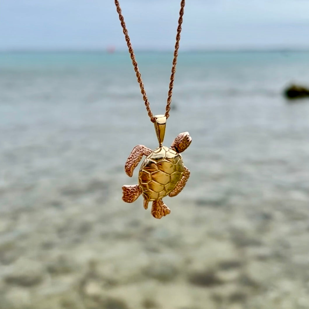 Large Turtle w/ Moveable Body Parts in 14K Yellow & Pink Gold