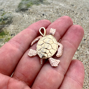 Large Turtle w/ Moveable Body Parts in 14K Yellow & Pink Gold