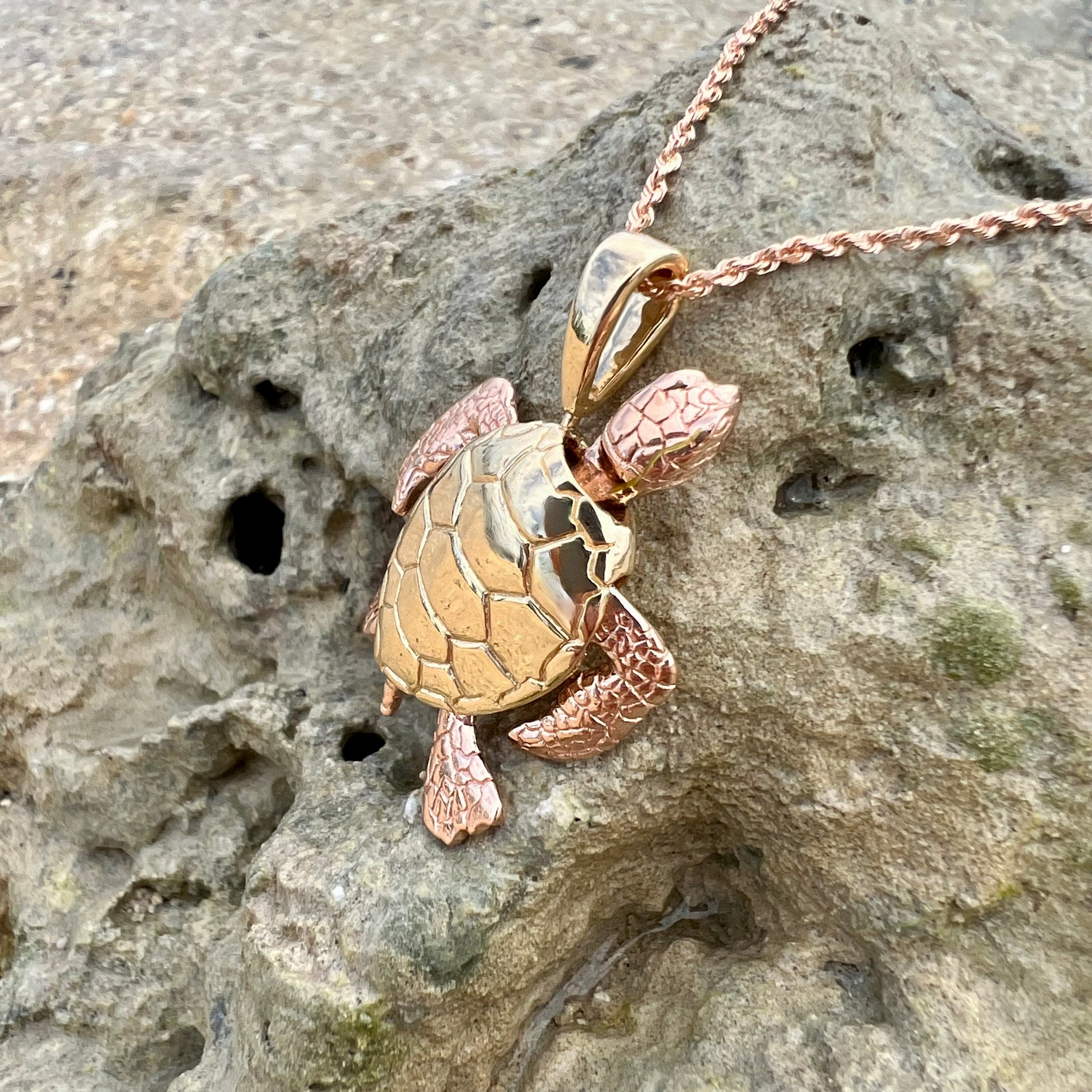Large Turtle w Moveable Body Parts in 14K Yellow Pink Gold