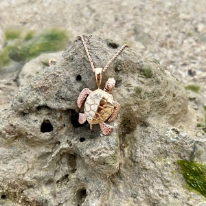 Large Turtle w/ Moveable Body Parts in 14K Yellow & Pink Gold