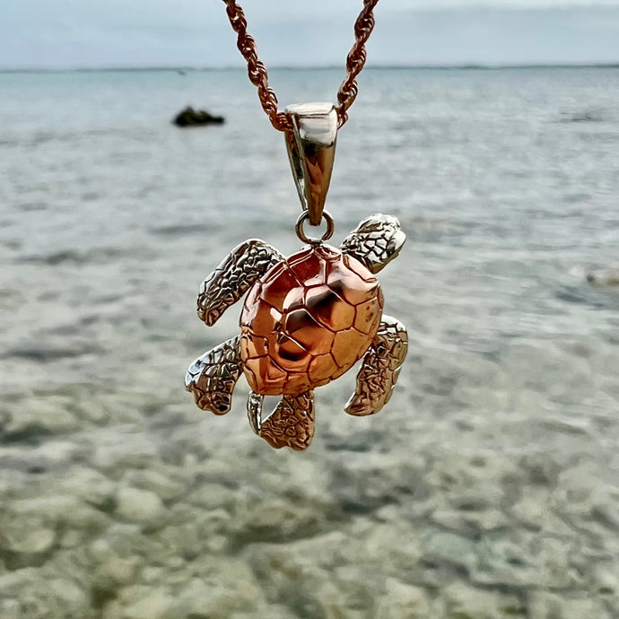 Medium Turtle with Moveable Body Parts in 14K Pink & White Gold