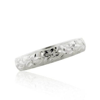 Hibiscus All Around 4mm Barrel Ring in 14K Yellow or White Gold