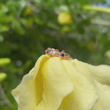 Load and play video in Gallery viewer, Three Small Plumeria Hawaiian Flower Ring w/ Sapphires and Diamond
