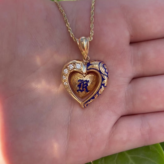 Heart Shaped Hawaiian Pendant with diamonds and initial 
