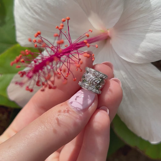 Hawaiian Bead Pendant with Diamonds  and Old English scroll engraving