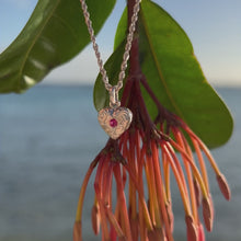 Load and play video in Gallery viewer, Small Heart w/Hibiscus Flower and Scrolls with Ruby
