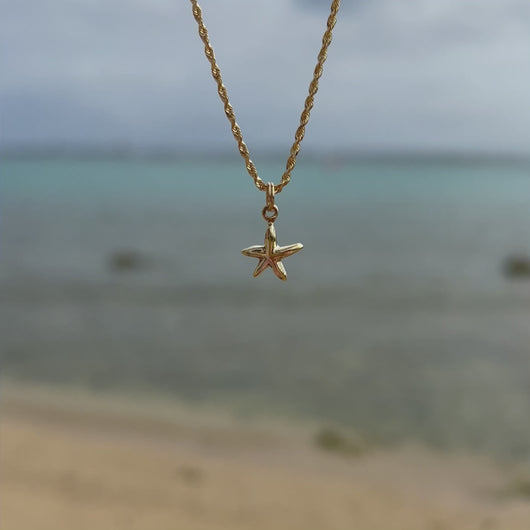 Starfish charm on a gold chain in Hawaii