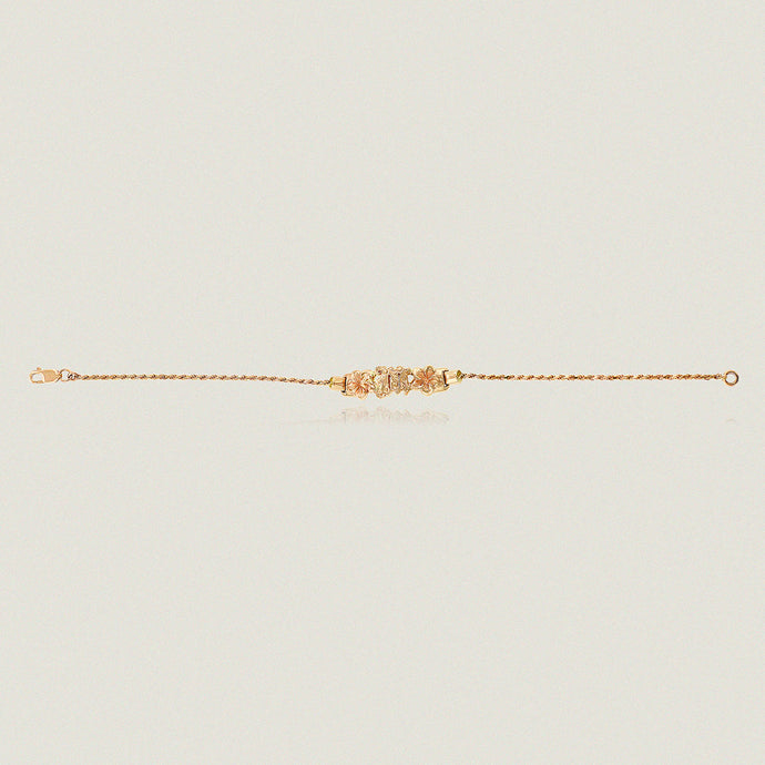 Hawaiian Mini ID bracelet w/ Initial 'M' and Plumeria flowers - Philip Rickard