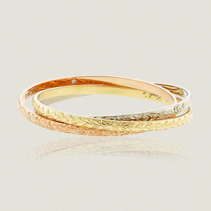Trinity Hawaiian Heirloom Bracelets in Old English, Maile leaf and Plumeria design - Philip Rickard
