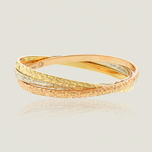 Trinity Hawaiian Heirloom Bracelets in Old English, Maile leaf and Plumeria design - Philip Rickard